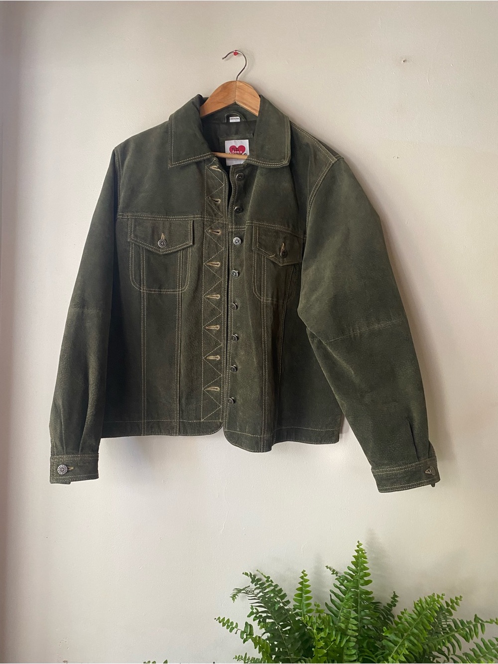 Un Deux Trois Olive Green Genuine Suede Jacket